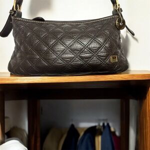 The Sak Purse Brown Leather Handbag Quilted Small Zipper Shoulder Bag (P1)